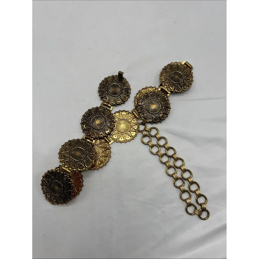 Vintage 1970s Chunky Medallion Metal Brass Toned Belt